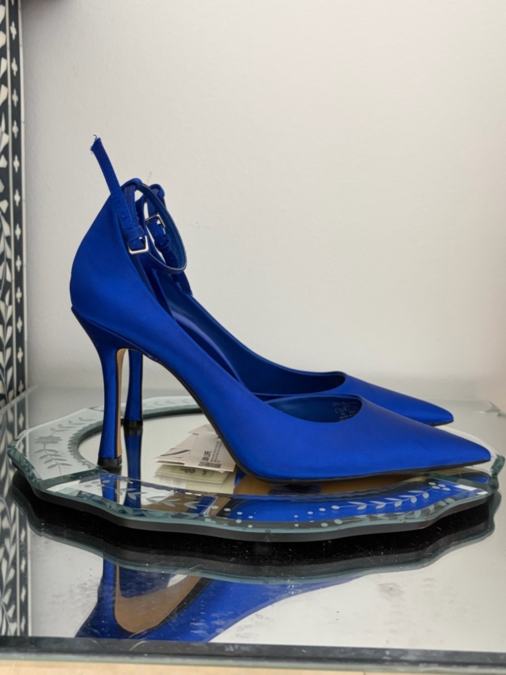 Zara Electric Blue Pointed-Toe Ankle-Strap Heels